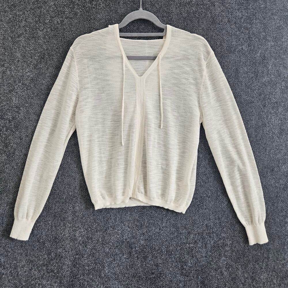 Ever True Ivory Cream Hooded V-Neck Lightweight Knit Pullover Sweater